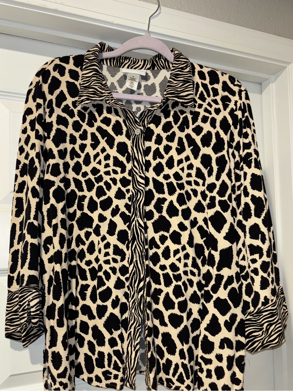 Alfred Dunner Leopard Zebra Print Button-Up Shirt – XL